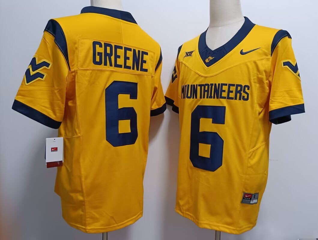 2024 NCAA Men West Virginia Mountaineers #6 Garrett Greene yellow Nike jersey